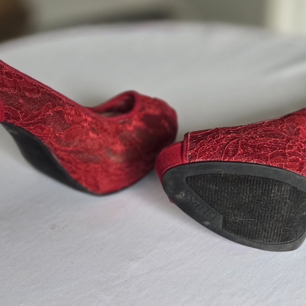 Guess Red Lace Peep-Toe Heels - Picture 3 of 6